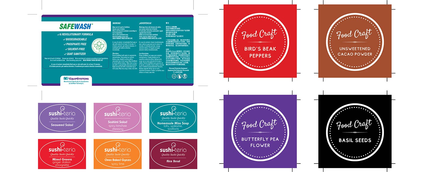 A spread of different types of labels, from food to pharmaceutical.